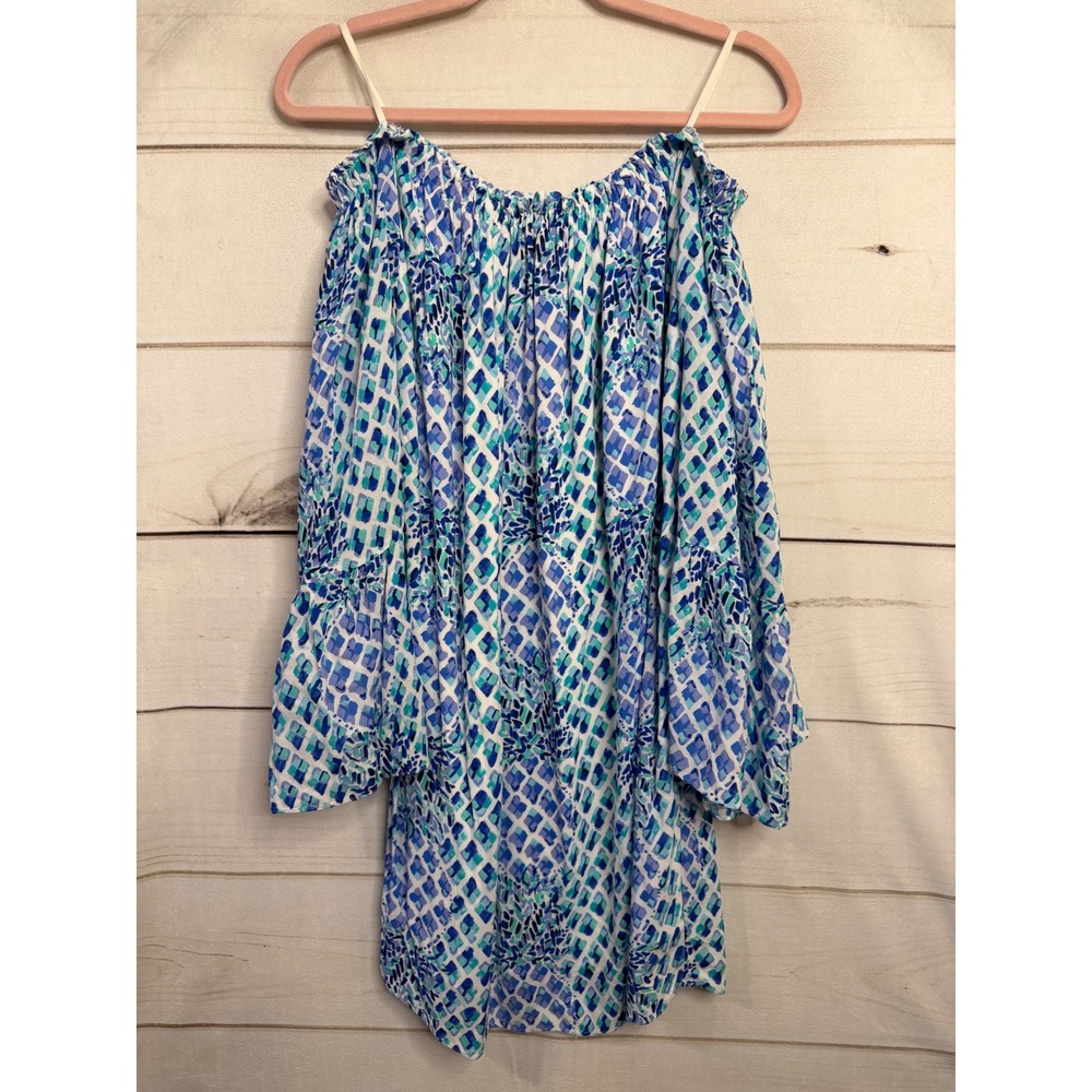Lilly Pulitzer Blue & Teal Off-Shoulder Mini Dress